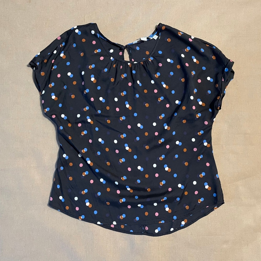 Boden Blouse Size 8P Black Polka Dot Lightweight Whimsical Preppy